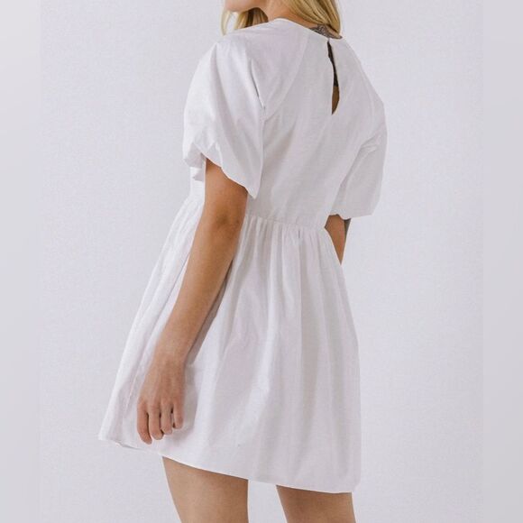 English Factory White Baby doll Mini Puff Sleeve White Dress(Size Large) - Picture 3 of 11